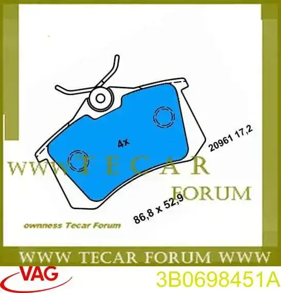 3B0698451A VAG okładziny (klocki do hamulców tarczowych tylne)