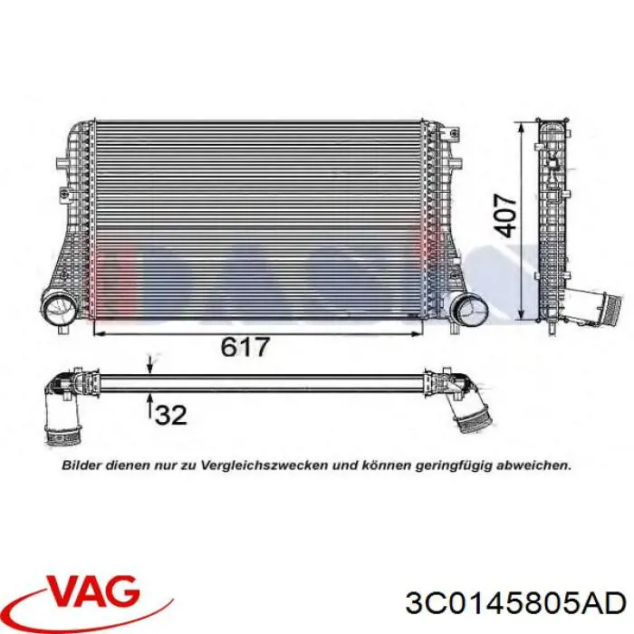 Chłodnica intercoolera VAG 3C0145805AD cena, od 117,48 USD