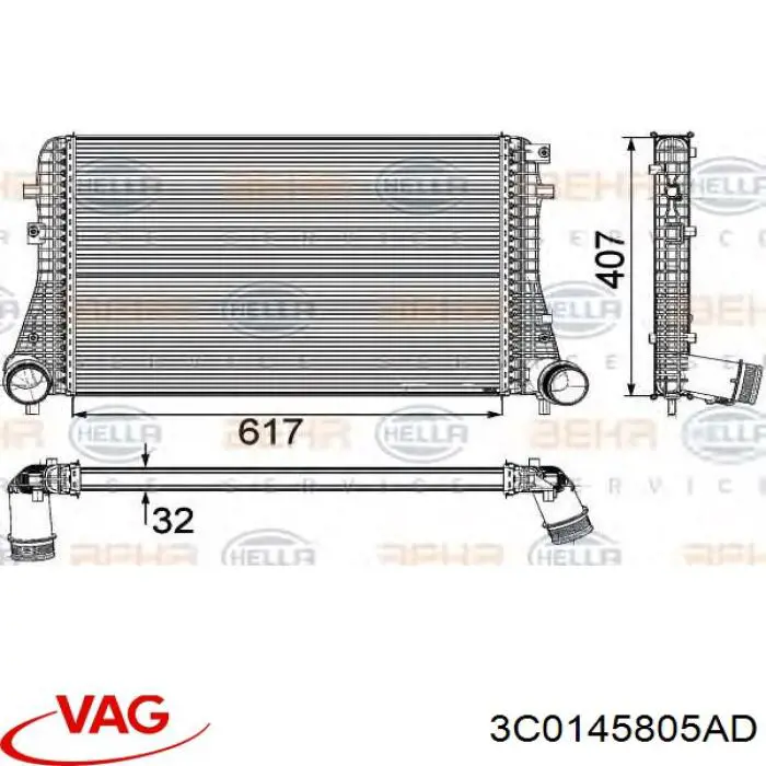 Do koszyka 3C0145805AD VAG Chłodnica intercoolera