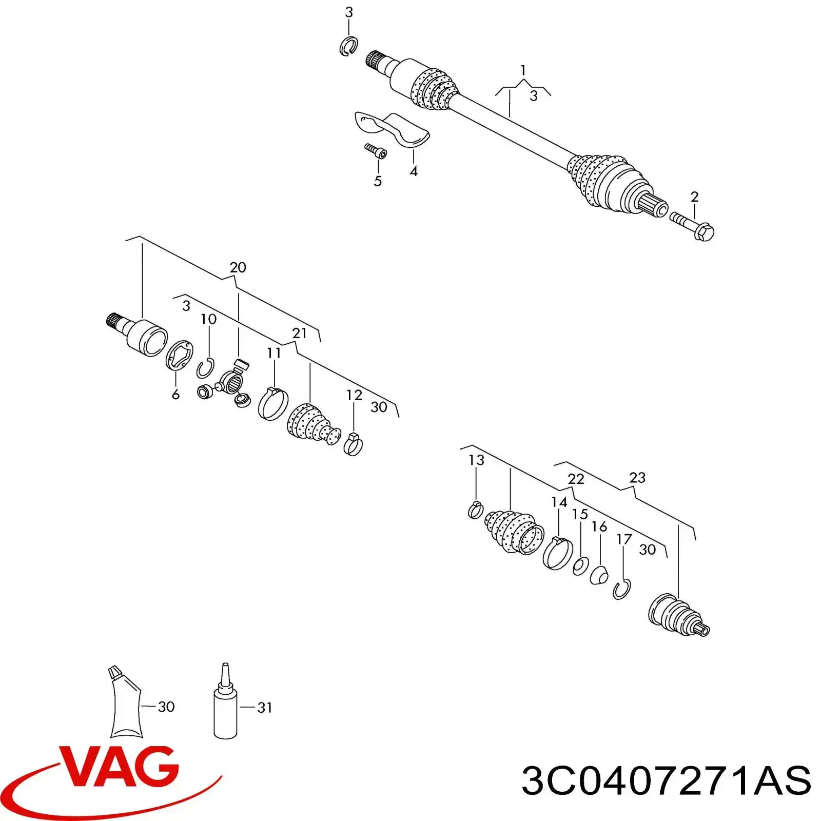 3C0407271AS VAG Półoś napędowa przednia lewa