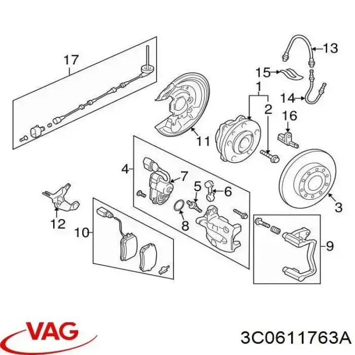 3C0611763A VAG Przewód hamulcowy tylny lewy
