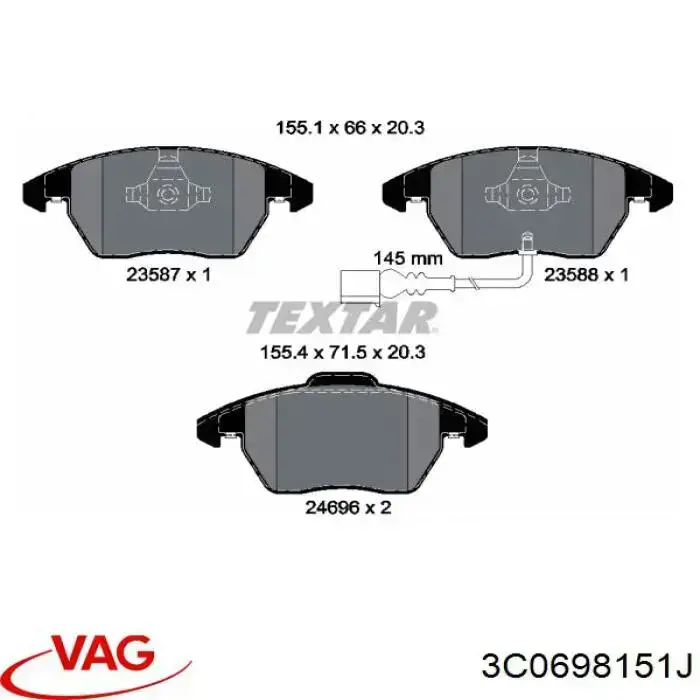 Klocki hamulcowe przednie tarczowe 3C0698151J VAG