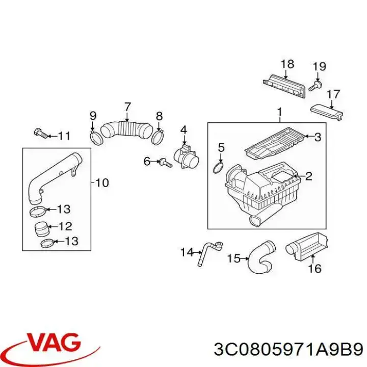3C0805971A9B9 VAG Wlot powietrza do filtra powietrza