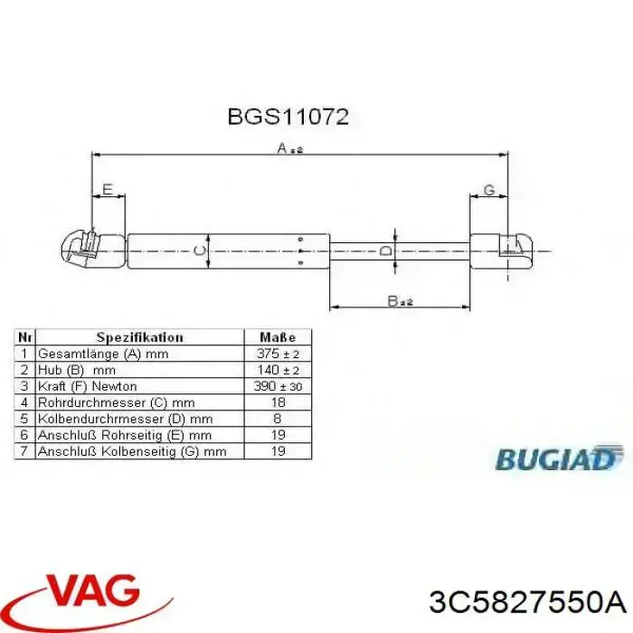 Amortyzator klapy bagażnika (3/5 drzwi-tylnych) VAG 3C5827550A cena, od 11,52 USD