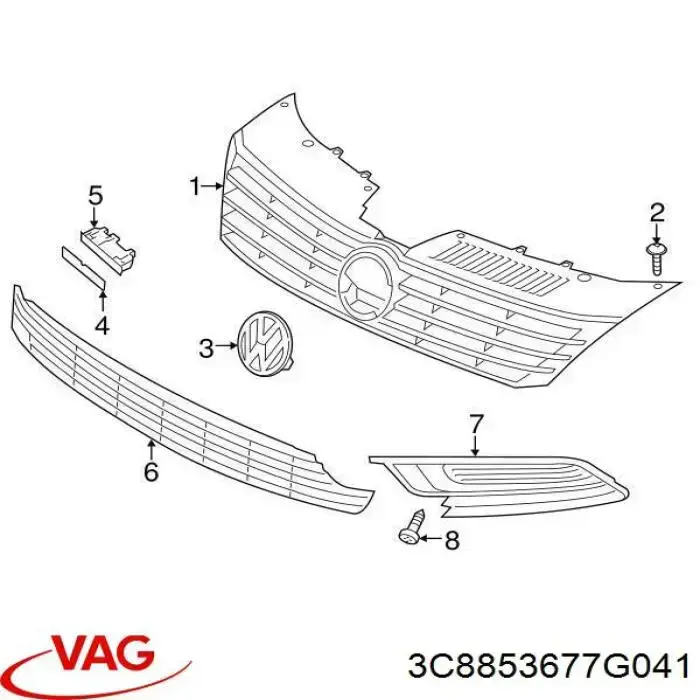 3C8853677G041 VAG kratka zderzaka przedniego środkowa