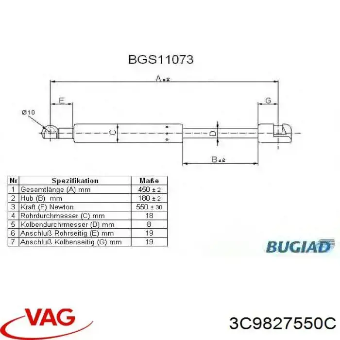 Amortyzator klapy bagażnika (3/5 drzwi-tylnych) VAG 3C9827550C cena, od 14,41 USD