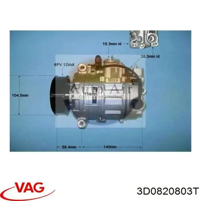 Sprężarka klimatyzacji VAG 3D0820803T cena, od 391,30 USD
