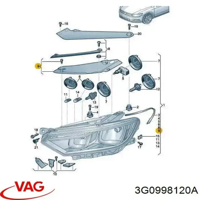 Brewka lampy lewej VAG 3G0998120A cena, od 44,62 USD