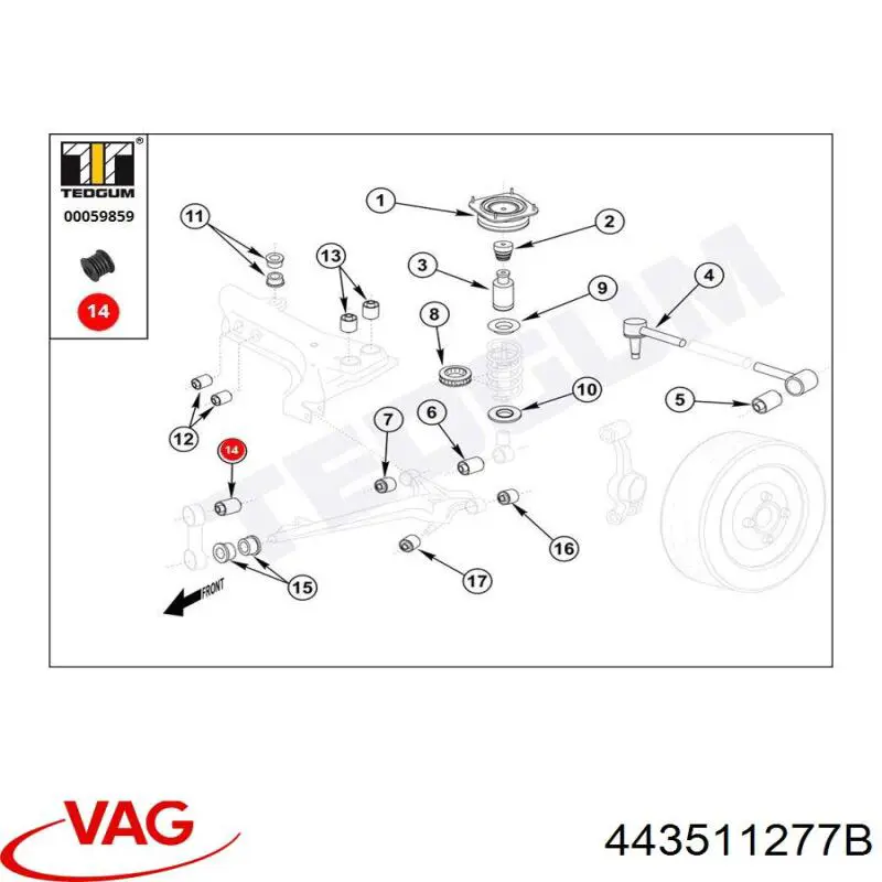 Do koszyka 443511277B VAG Silentblock tylnej belki