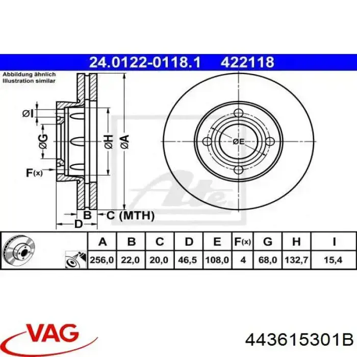 Do koszyka 443615301B VAG Tarcza hamulcowa przednia