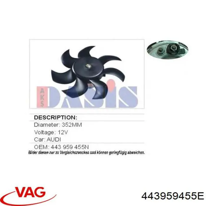 Wentylator elektryczny układu chłodzenia kompletny (silnik+wirnik) VAG 443959455E cena, od 150,32 USD