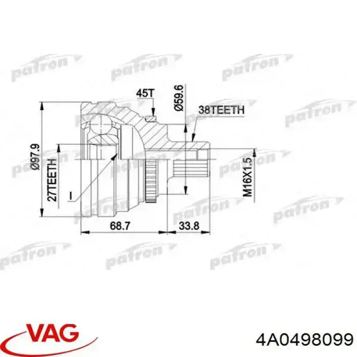 Do koszyka 4A0498099 VAG Przegub homokinetyczny przedni zewnętrzny