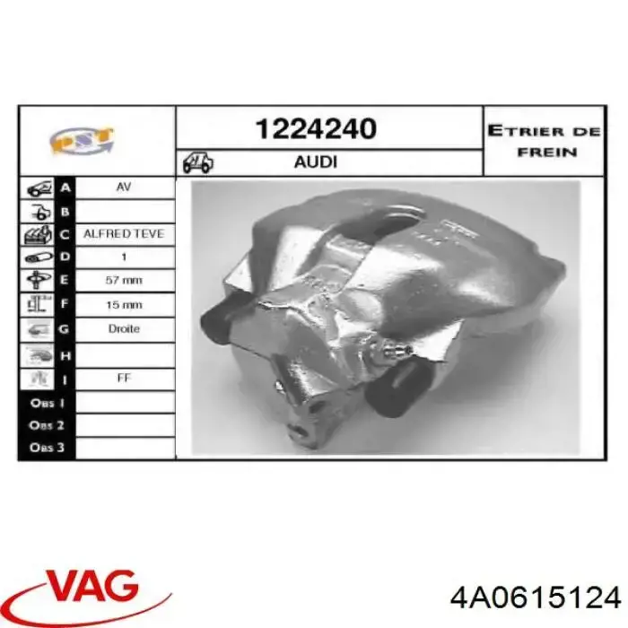 Zacisk hamulcowy przedni prawy VAG 4A0615124 cena, od 13,69 USD