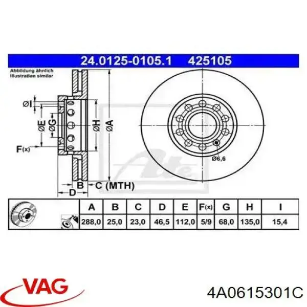 Do koszyka 4A0615301C VAG Tarcza hamulcowa przednia