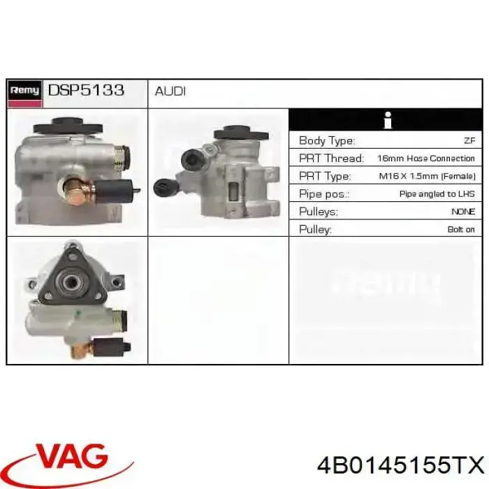 Do koszyka 4B0145155TX VAG Pompa wspomagania hydraulicznego kierownicy