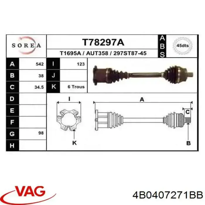 Półoś napędowa przednia VAG 4B0407271BB cena, od 110,42 USD