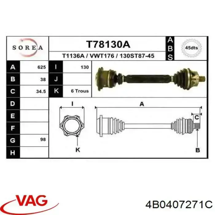 Do koszyka 4B0407271C VAG Półoś napędowa przednia lewa