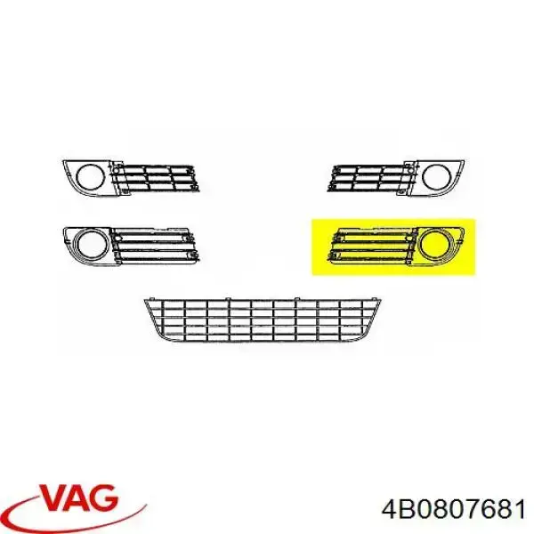 4B0807681 VAG Zaślepka (kratki) lamp przeciwmgielnych zderzaka przedniego lewa