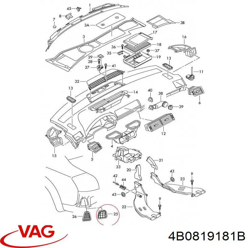 Do koszyka 4B0819181B VAG Kratka wentylacyjna tylna