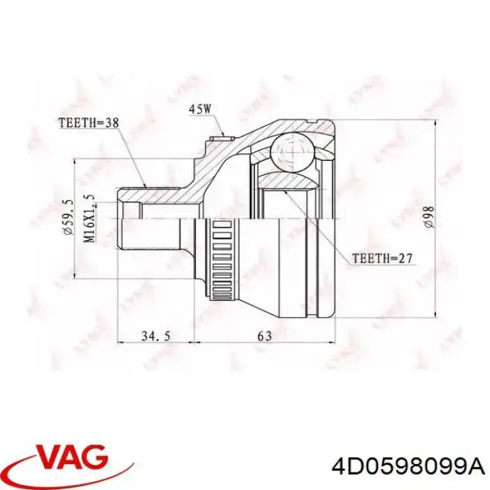 Do koszyka 4D0598099A VAG Przegub homokinetyczny zewnętrzny tylny
