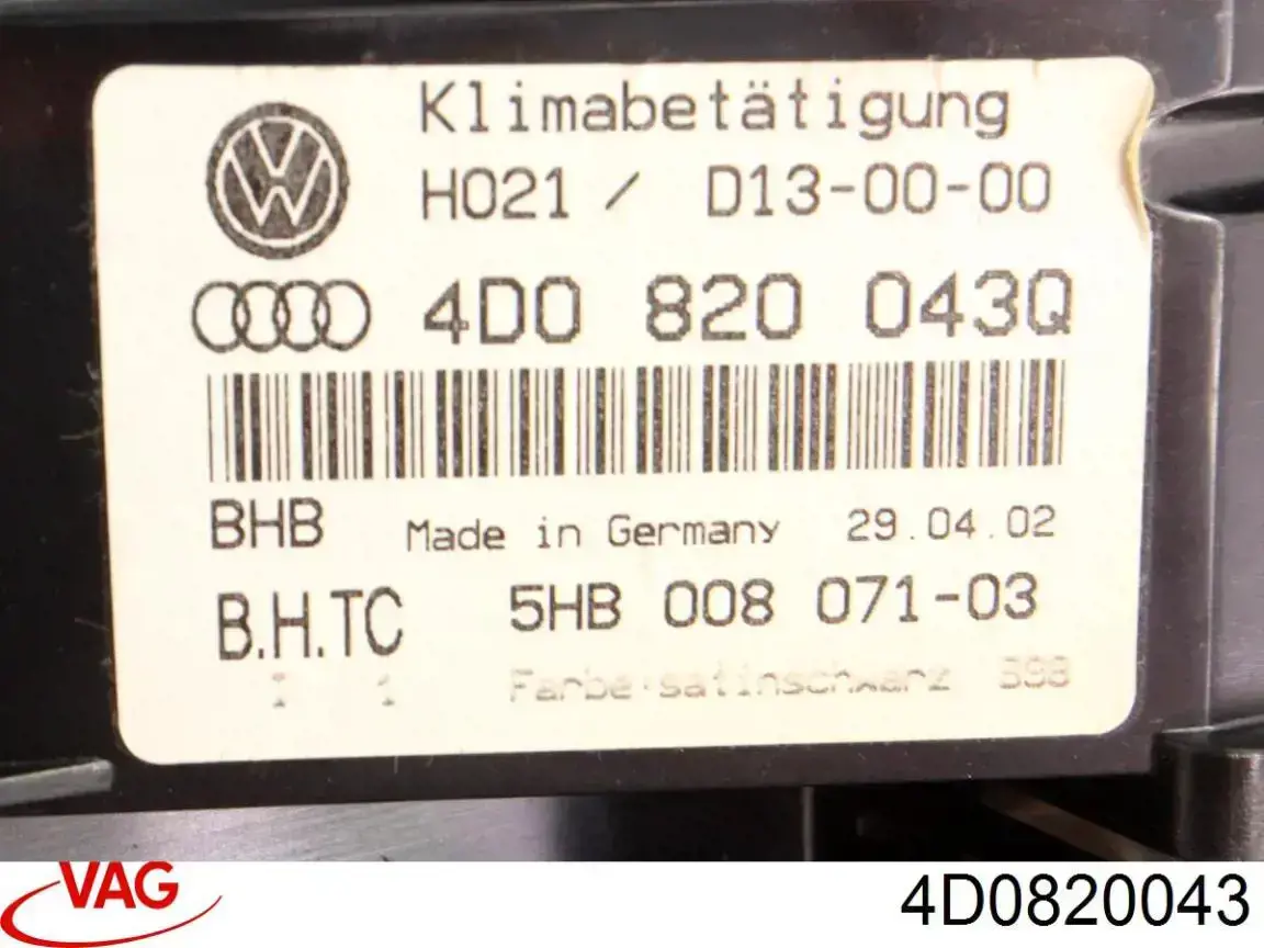 Do koszyka Sterownik trybów ogrzewania/klimatyzacji Audi A8 D2 4D2, 4D8