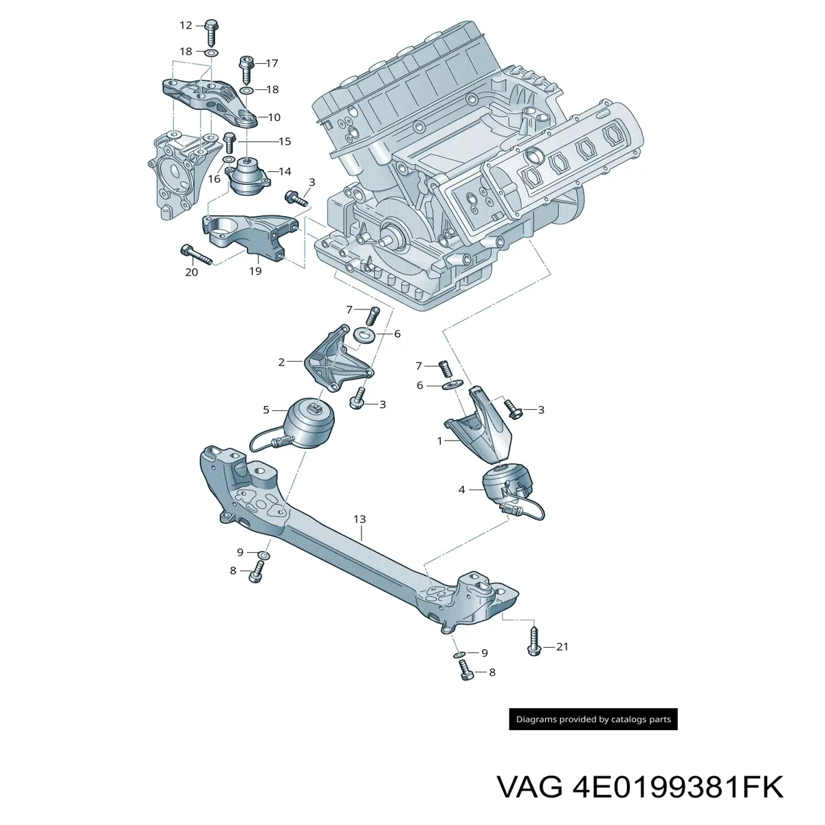 Poduszka (podpora) silnika lewa do Audi A8 D3 4E2, 4E8