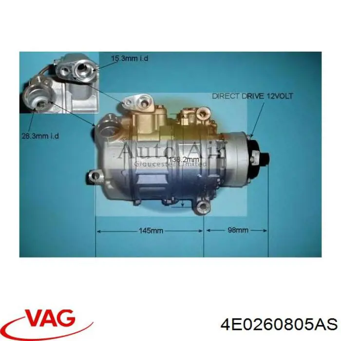 Sprężarka klimatyzacji VAG 4E0260805AS cena, od 13,30 USD
