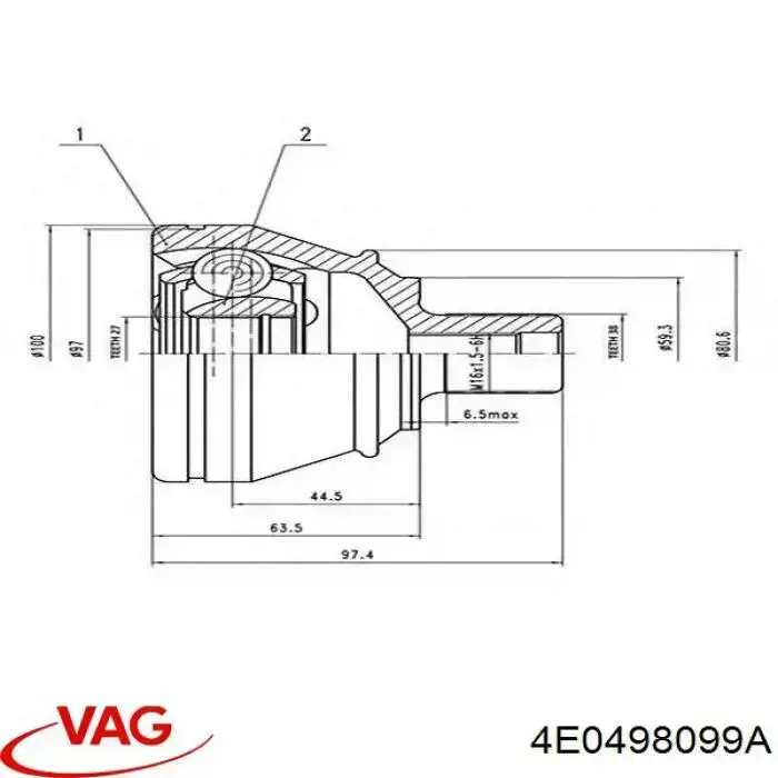 Do koszyka 4E0498099A VAG Przegub homokinetyczny przedni zewnętrzny