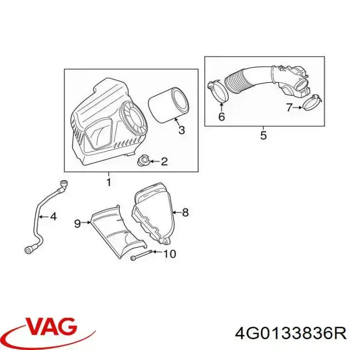Do koszyka 4G0133836R VAG Obudowa filtra powietrza