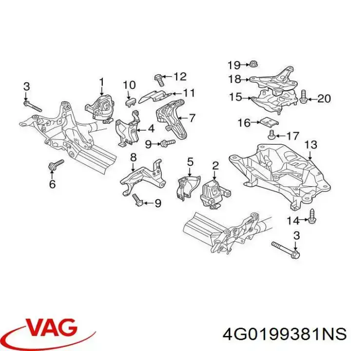 Do koszyka 4G0199381NS VAG Poduszka (podpora) silnika lewa