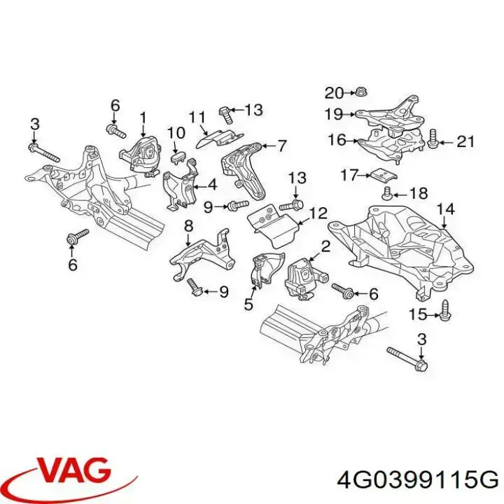 Do koszyka 4G0399115G VAG Wspornik poduszki skrzyni biegów