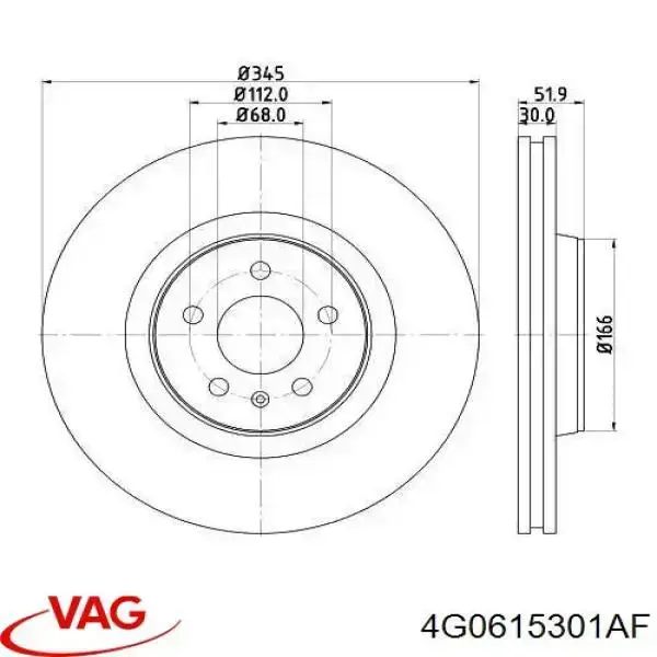 4G0615301AF VAG tarcza hamulcowa przednia