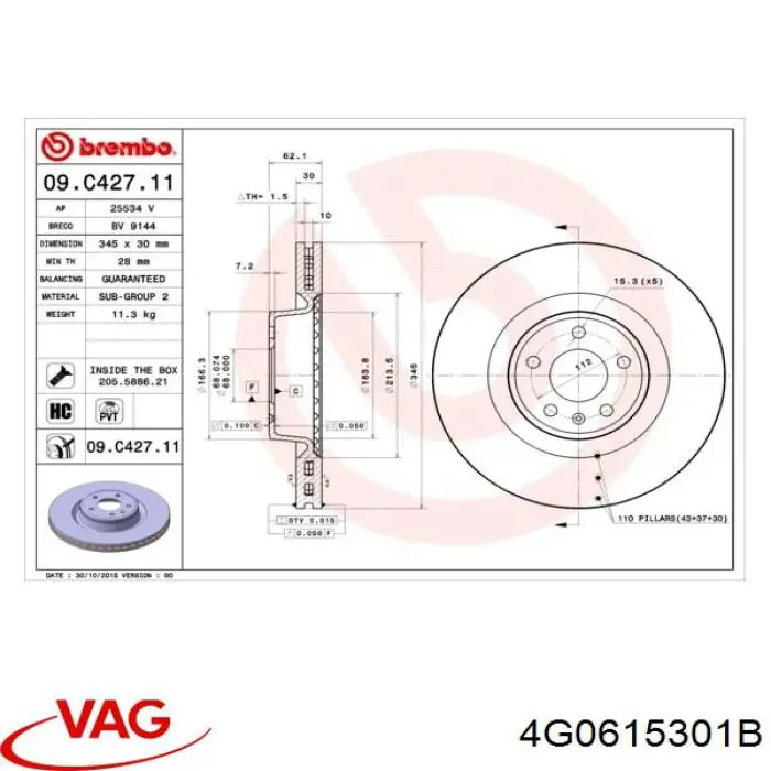 4G0615301B VAG tarcza hamulcowa przednia