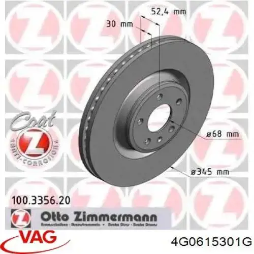 Tarcza hamulcowa przednia VAG 4G0615301G cena, od 89,91 USD