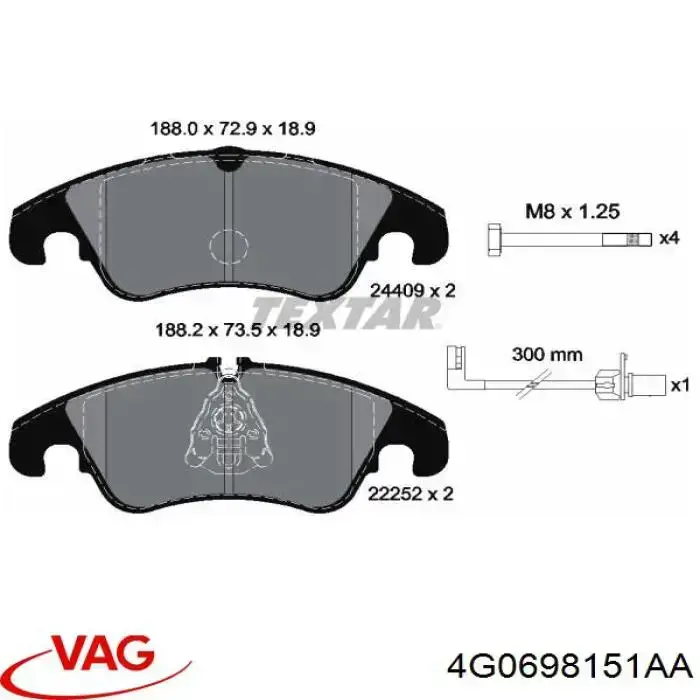 4G0698151AA VAG Klocki hamulcowe przednie tarczowe