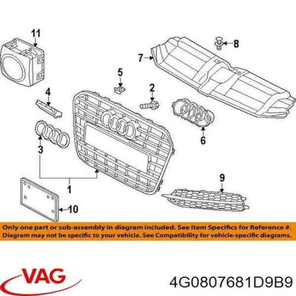Kratka zderzaka przedniego lewa VAG 4G0807681D9B9 cena, od 157,79 USD
