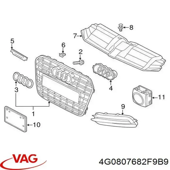 Kratka zderzaka przedniego prawa VAG 4G0807682F9B9 cena, od 22,44 USD