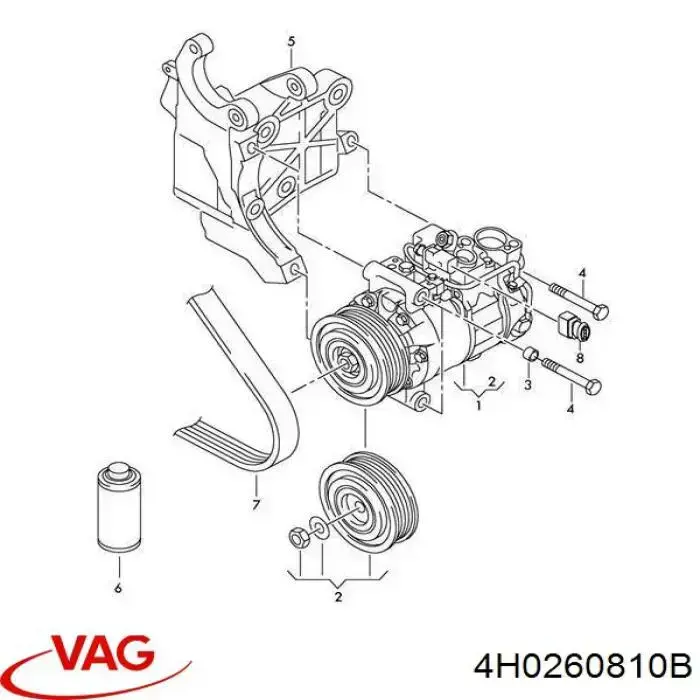 Koło pasowe sprężarki klimatyzacji VAG 4H0260810B cena, od 455,57 USD