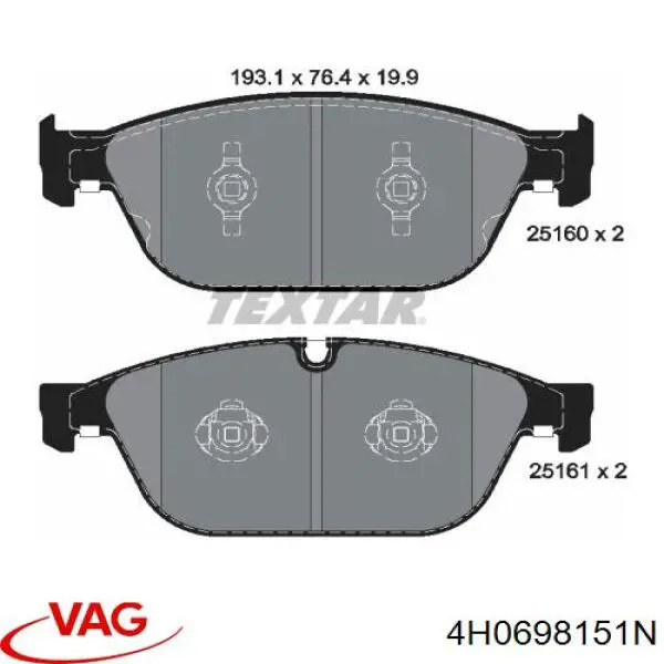 Klocki hamulcowe przednie tarczowe VAG 4H0698151N cena, od 53,83 USD