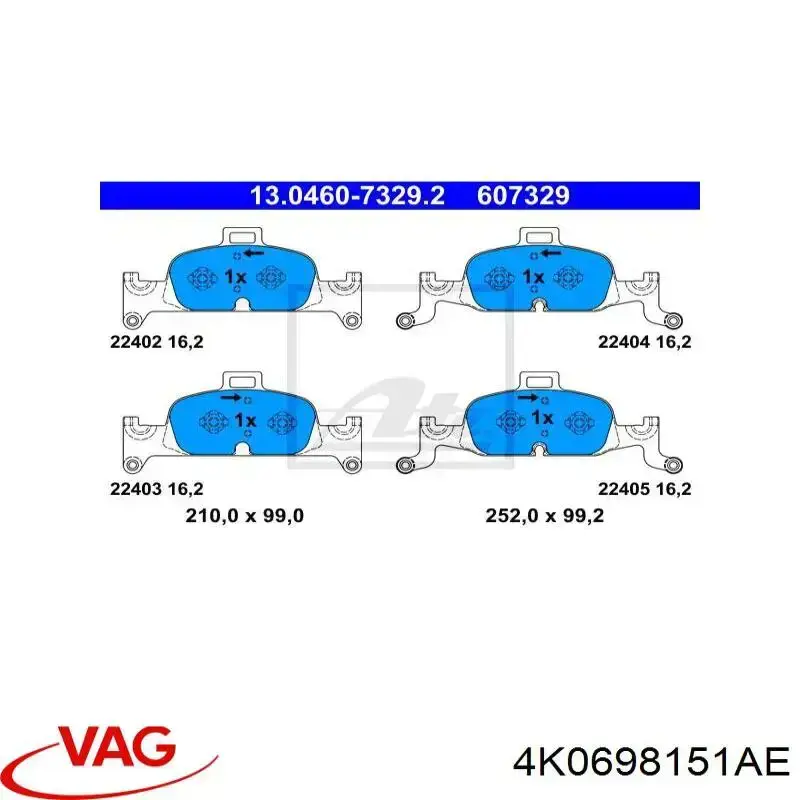 Klocki hamulcowe przednie tarczowe VAG 4K0698151AE cena, od 136,53 USD