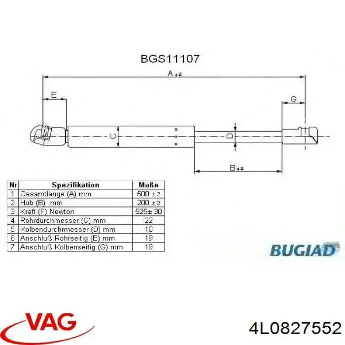 Amortyzator klapy bagażnika (3/5 drzwi-tylnych) VAG 4L0827552 cena, od 17,56 USD