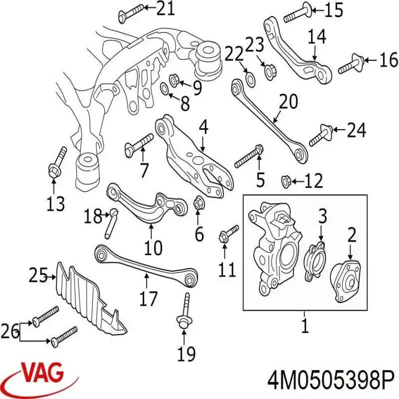4M0505398P VAG Wahacz  zawieszenia tylnego górny prawy