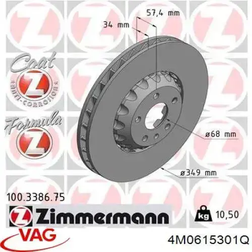 Tarcza hamulcowa przednia VAG 4M0615301Q cena, od 559,07 USD