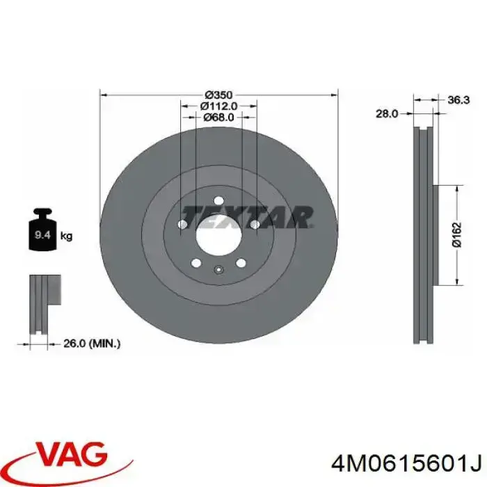 Tarcza hamulcowa tylna VAG 4M0615601J cena, od 87,01 USD