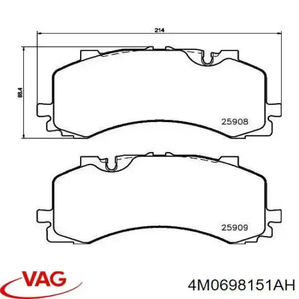 Klocki hamulcowe przednie tarczowe VAG 4M0698151AH cena, od 78,07 USD