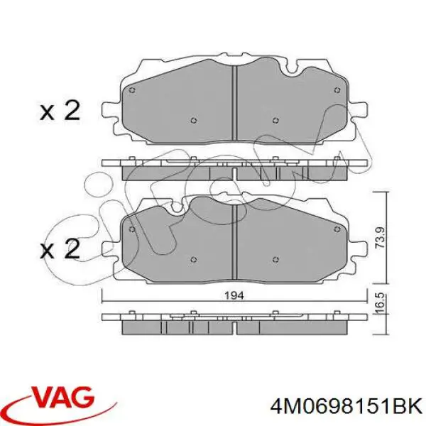 4M0698151BK VAG klocki hamulcowe przednie tarczowe