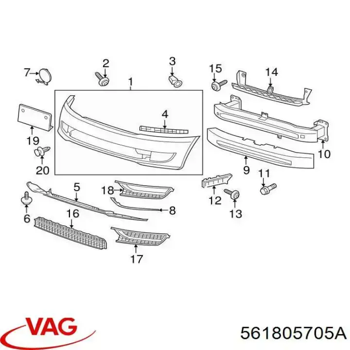 Prowadnica zderzaka przedniego VAG 561805705A cena, od 29,64 USD