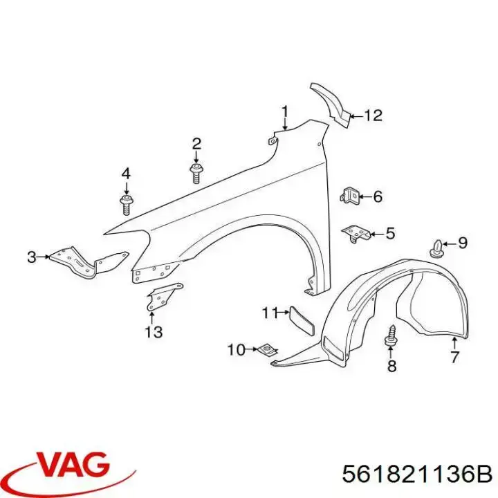 561821136B VAG wspornik do mocowania błotnika przedniego prawy przedni