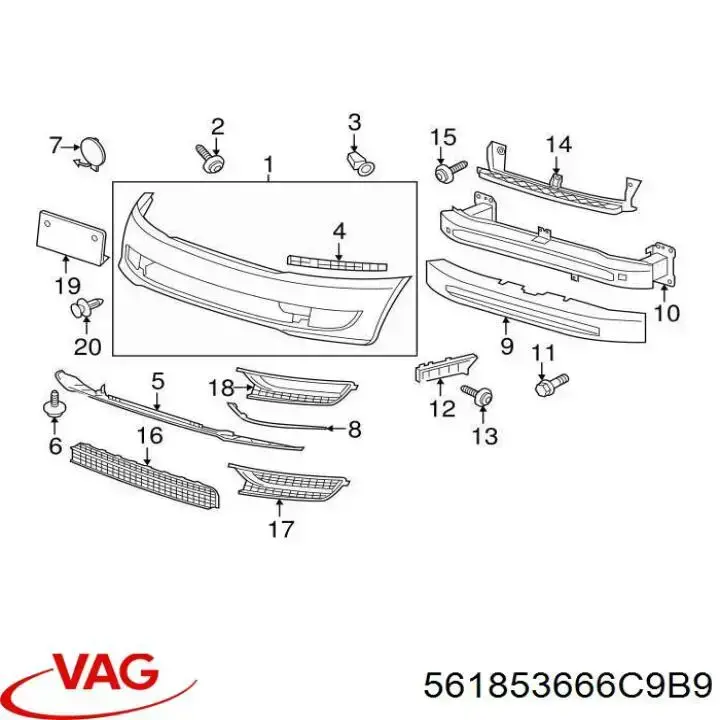Kratka zderzaka przedniego prawa VAG 561853666C9B9 cena, od 47,69 USD