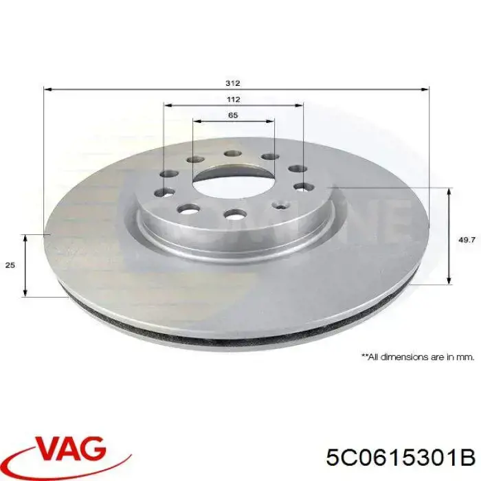 Tarcza hamulcowa przednia 5C0615301B VAG